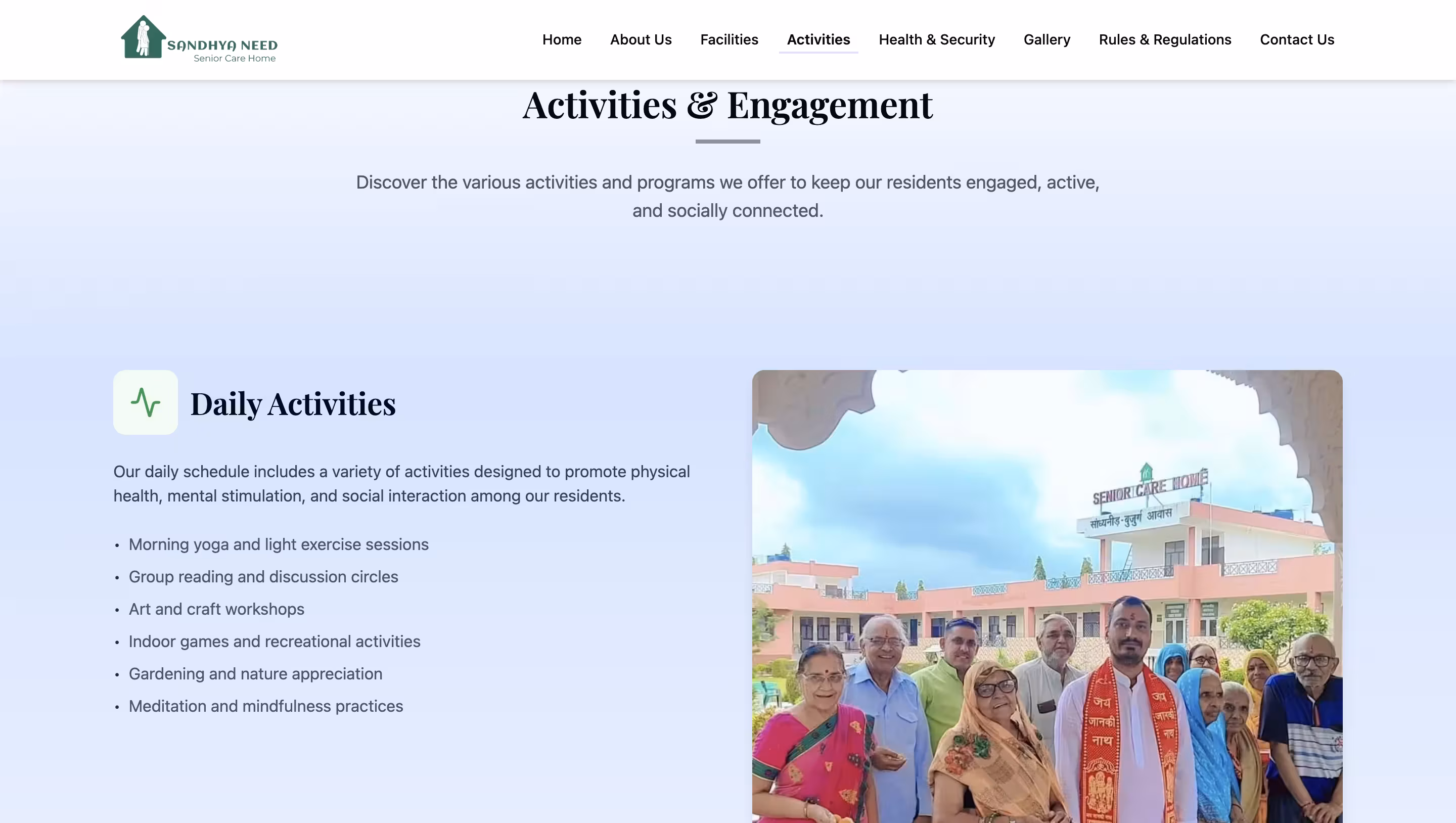 Sandhyaneed Senior Living Platform screenshot