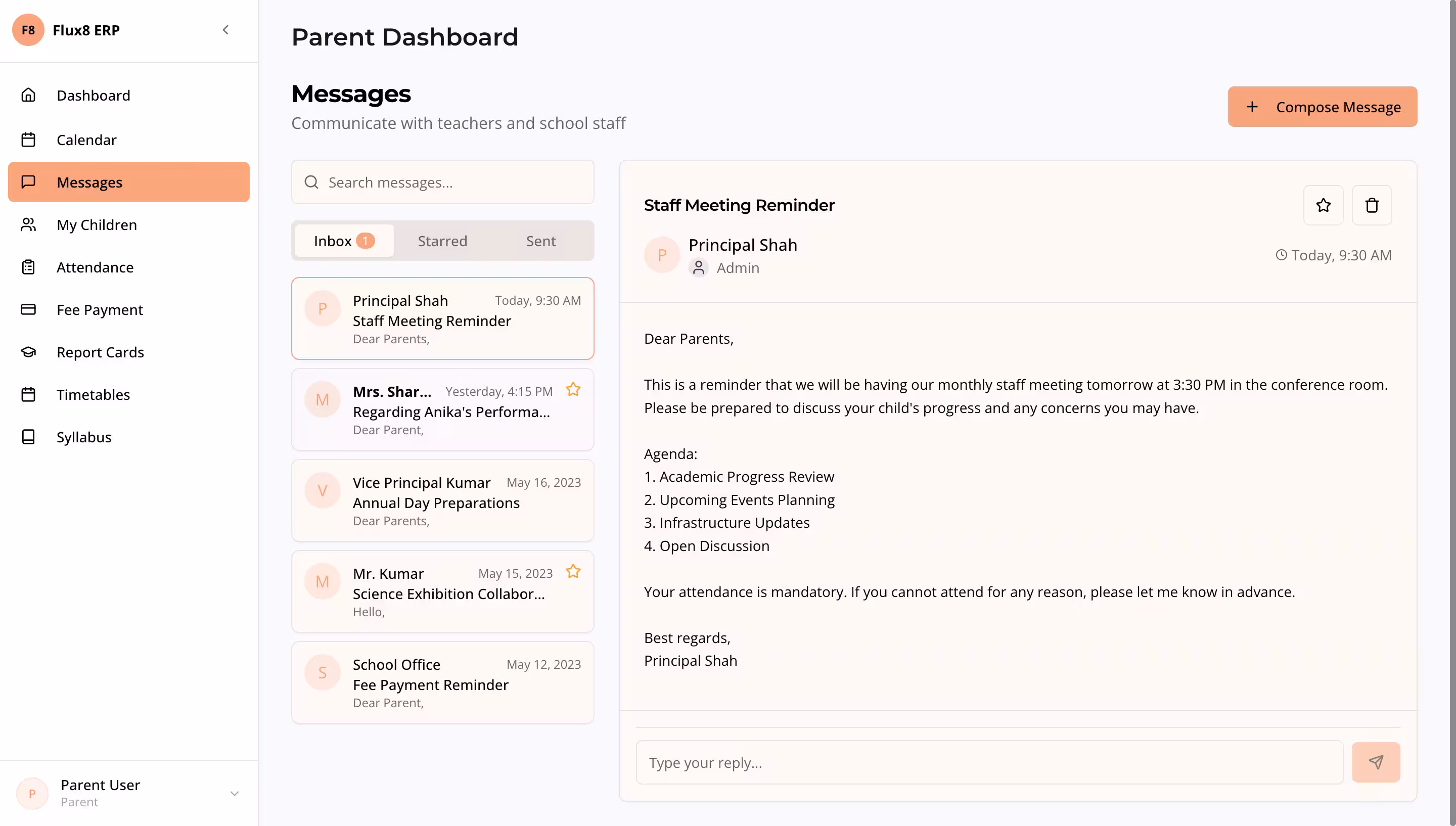 Flux8 School Website & ERP System screenshot