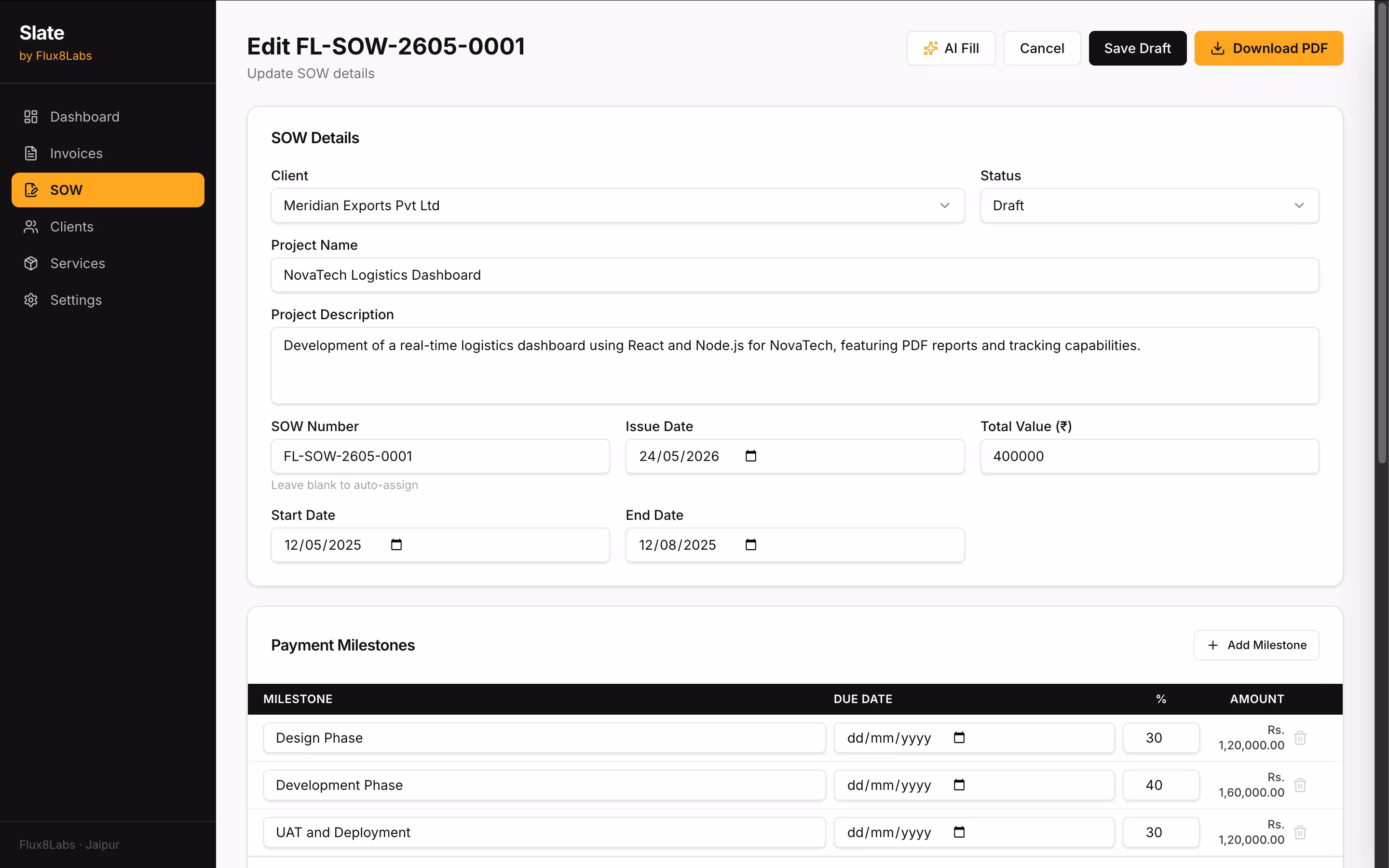 Slate — Browser-First Invoicing & SoW — tools website screenshot built by Flux8Labs